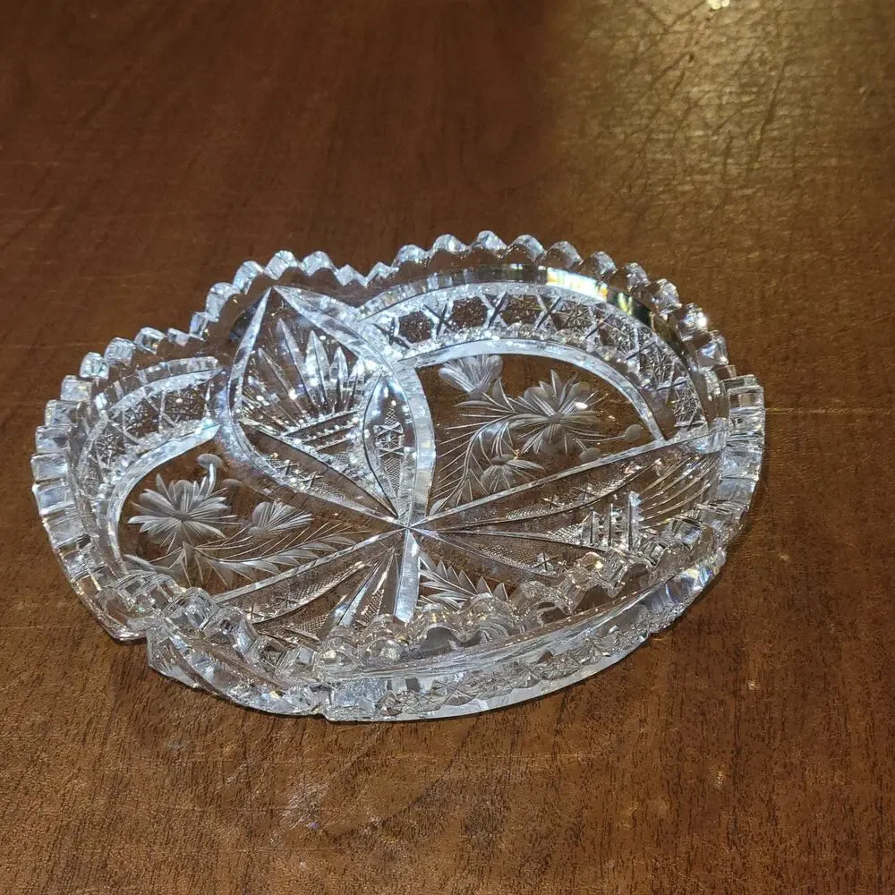 Vintage ABP Cut Glass Crystal 7” Bowl Scalloped Rim